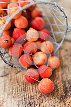 Small red crab apples in basket