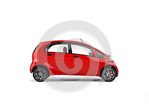 Small red electric modern car - side view