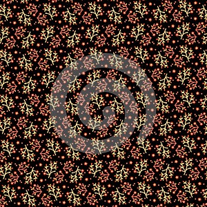 Small red flowers on a black background Simple modest botanical fabric pattern