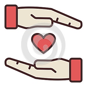 Small Red Heart in hands vector love colored icon or logo element