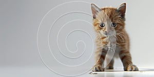 small red kitten sitting on a white background