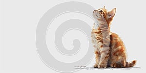 small red kitten sitting on a white background