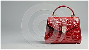 small red leather women's bag or purse, on a white background, isolate