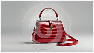 small red leather women's bag or purse, on a white background, isolate