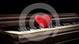 Small red paper heart on piano keys, abstract, love