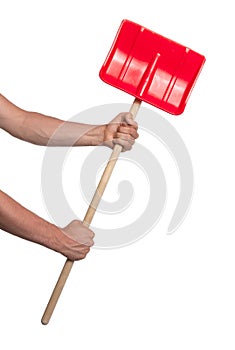 Small red snow shovel