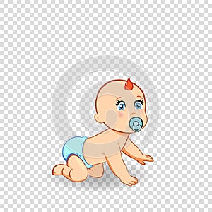 Small redhead child crawls on all fours knees clip art