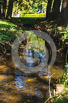 a small regulated stream flowing through the park