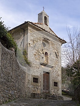 Small religious building, church or pieve, Pognana village near Verrucola in Lunigiana area of north Tuscany, Italy. photo