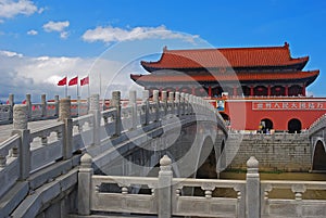 A small replica of Forbidden City, Tiananmen Square with bridge & stream at TongAn movie & tv city, Xiamen, Fujian Province, China