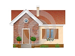 Small residential house with brick wall