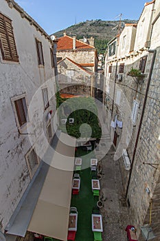 Small restaurant and alley at the Old Town in Dubrovnik