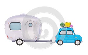 small retro car travel with trailer side