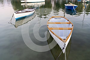 small retro fishing boats on Lake Balaton with water