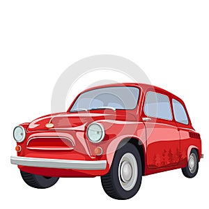 Small retro style red car Zaporozhets with white background