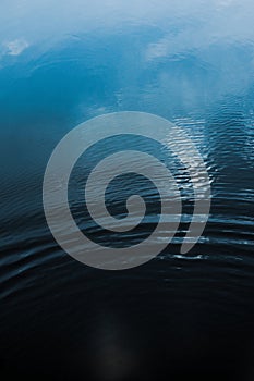 Small ripples on calm water with deep blue reflections