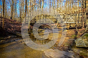 A small river in the autumn in the forest in the parkon Brandywine Creek in Cuyahoga Valley National Park, Ohio. USA