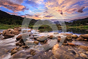 Small river and beautiful sunset in Kiriwong village. The best O