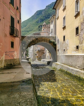 Small river crossing the town of Campagna in Salerno province, Campania region, Italy. photo