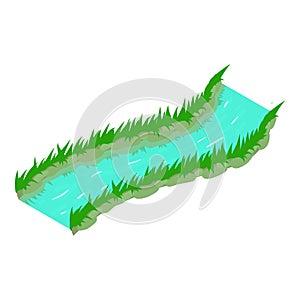 Small river icon isometric vector. River with slow current and grass along shore