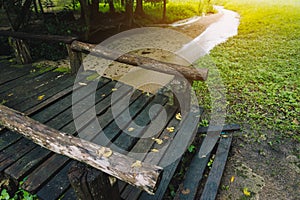 small river with old wooden bridge