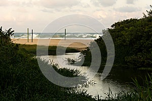 Small river reaching the sea