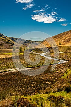 A small river running through a mountain valley