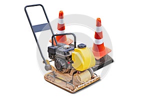 A small road compaction plate, used for soil compaction in construction projects. efficient for smaller areas that require