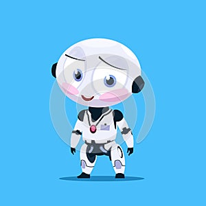 Small Robot Shy With Flashed Cheeks Isolated On Blue Background Icon