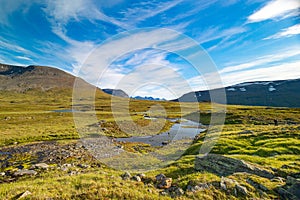 A small, rocky mountain stream in Sarek National Park, Sweden.