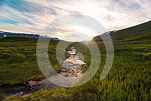 A small, rocky mountain stream in Sarek National Park, Sweden.