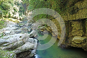 Small Rocky River in Martvili Canyon Natural Monument, Inchkhuri Village of Georgia