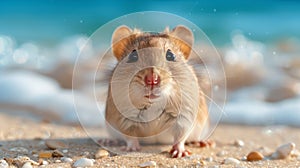 Small Rodent on Beach Looking at Camera