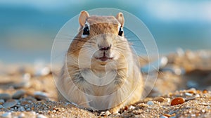 Small Rodent on Beach Looking at Camera