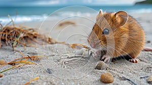 Small Rodent on Beach Looking at Camera