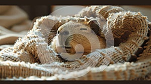 Small Rodent Resting on Blanket