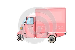 Pink van isolated on white background. Vintage delivery car. Cartoon little truck.