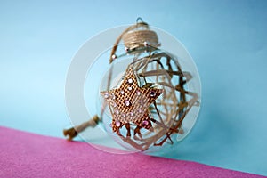 Small round glass transparent vintage homemade smart hipster decorative Christmas festive Christmas ball, Christmas tree toy