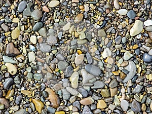 Small round stones background. Stone texture. Rough surface of small pebble stone.Small smooth pebbles, translucent