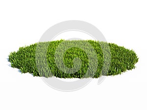 Small round surface covered with grass, grass podium, lawn background 3d rendering