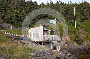 A small rustic cabin overlooking a bay in the maritime provinces of Canada