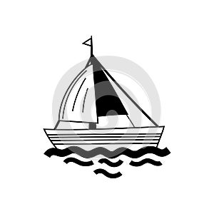 Small sailboat, black and white.