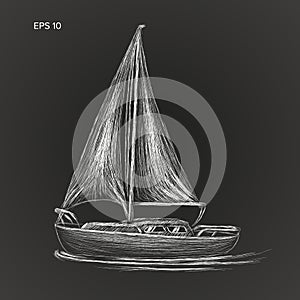 Small sailboat isolated hand drawn vector illustration.