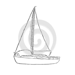 Small sailboat isolated hand drawn vector illustration.