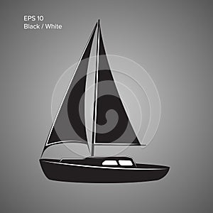 Small sailboat vector icon. Small boat with sail