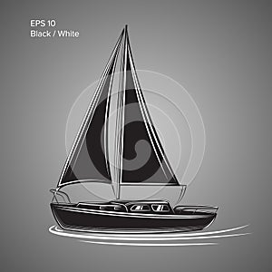 Small sailboat vector illustration. Small boat with sail