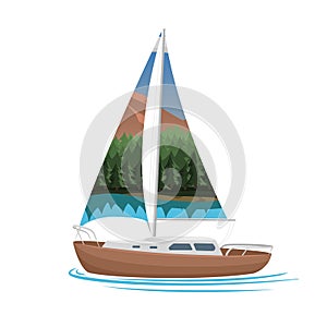 Small sailboat vector illustration. Small Yacht with sail