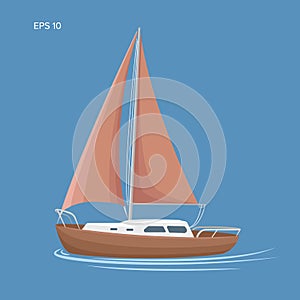 Small sailboat vector illustration. Small Yacht with sail