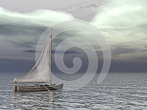 Small sailing boat on the ocean - 3D render