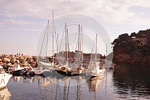 Small sailing boats in a marina near Marseille, France